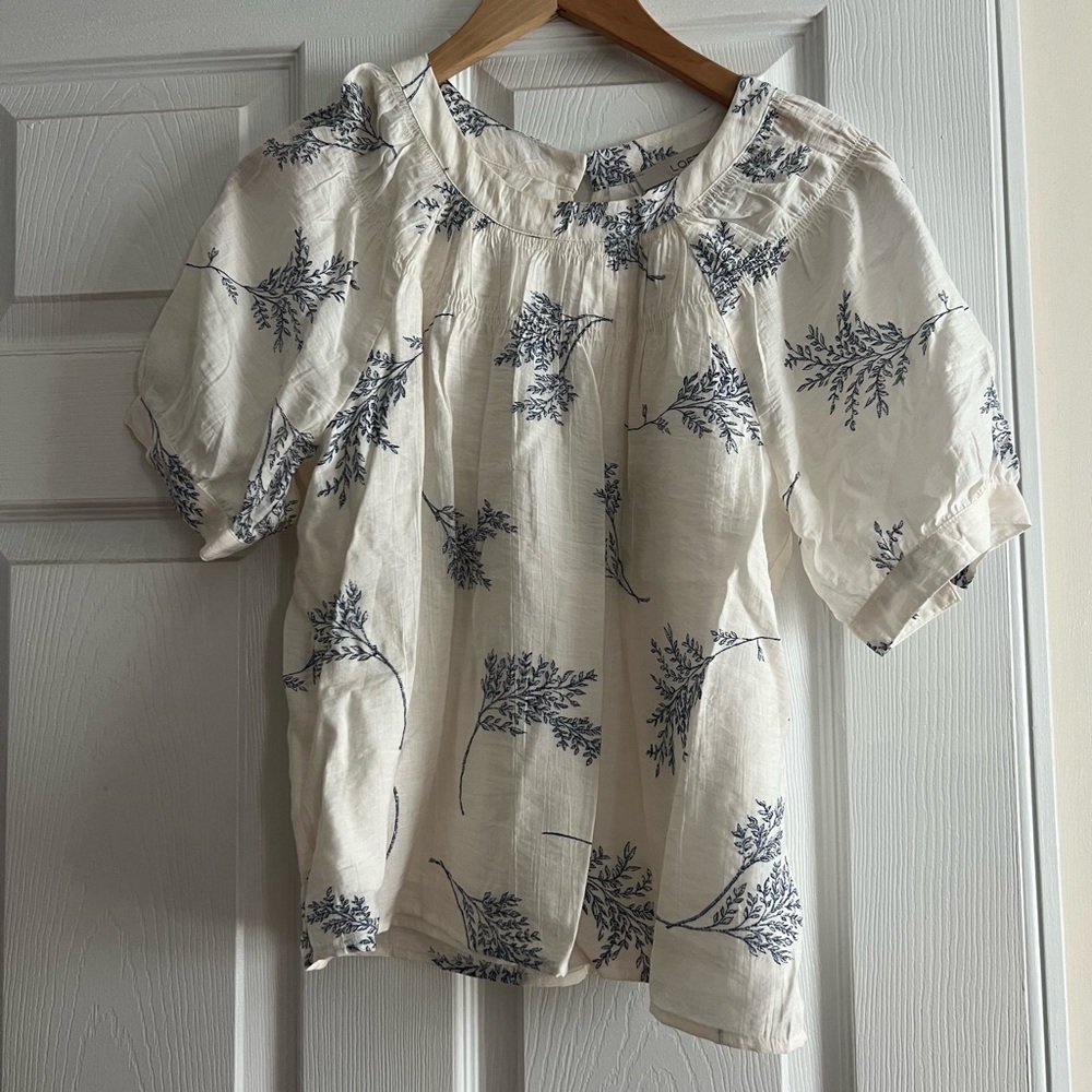 LOFT White and Blue Floral Top
